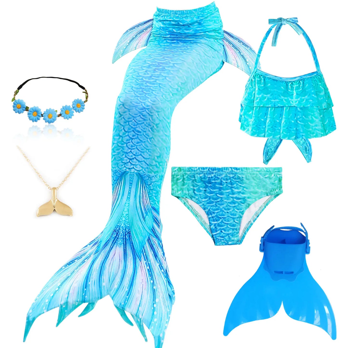 Mermaid Costume | Polyester | Monofin Tail Included | One Size