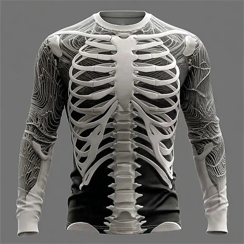 2026 New Men's Creative Muscle Texture Print T-Shirt Quick-Dry Crew Neck Long Sleeve Top Men's Casual Long Sleeve Pullover - ToylandEU