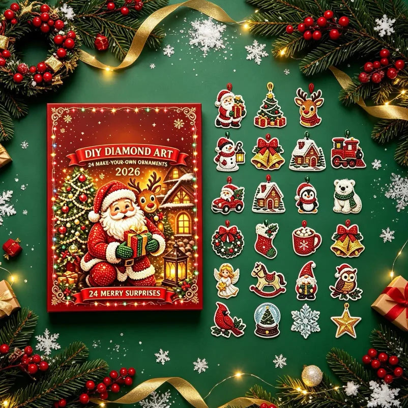 Advent Calendar | 24 DIY Diamond Painting Ornaments | Sparkling Rhinestone Kit | Craft Gift For Girls