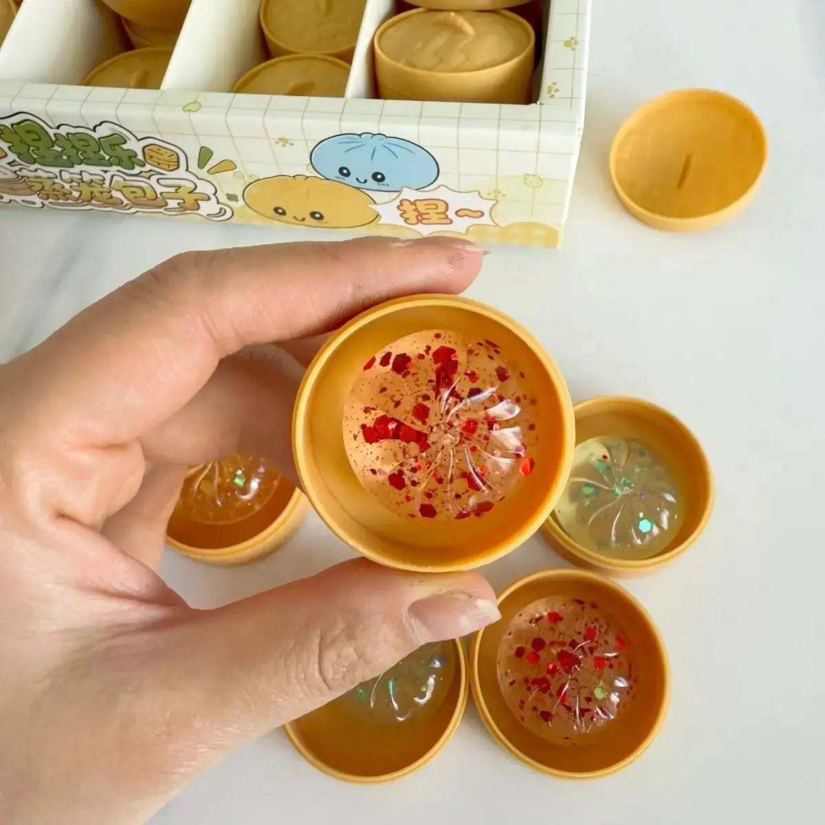 Mini Dumplings Squishy Steamer Bun Squeezable Toys Set Soft Stress Relief Crystal Squishy Fidget Sensory Toy Party Favors Gift - ToylandEU