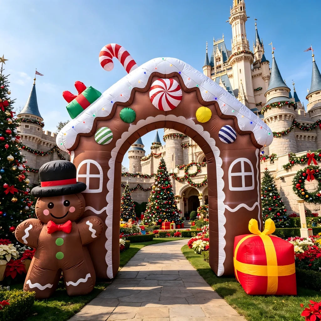 Inflatable Gingerbread Archway | 11 Ft | Built In Lights | Outdoor Yard
