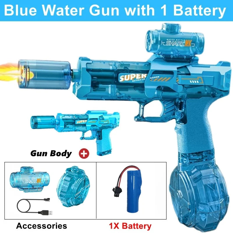 Electric Water Gun | LED Light Fire Effect | Water Storage Tank