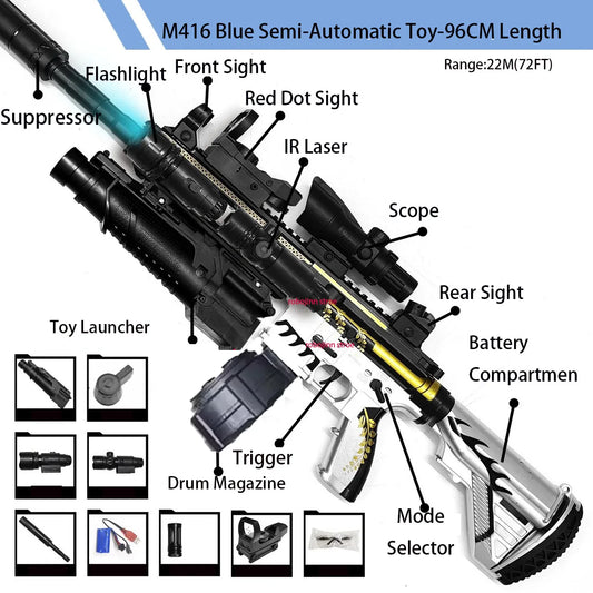 Gel Blaster Rifle | Automatic Electric | 33 Meter Range | M416 White Edition