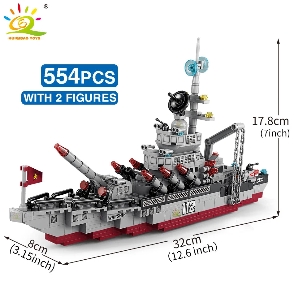 Huiqibao Toys 8-in-1 Eco-Friendly Military Aircraft Cruiser Building Blocks with 554pcs - ToylandEU