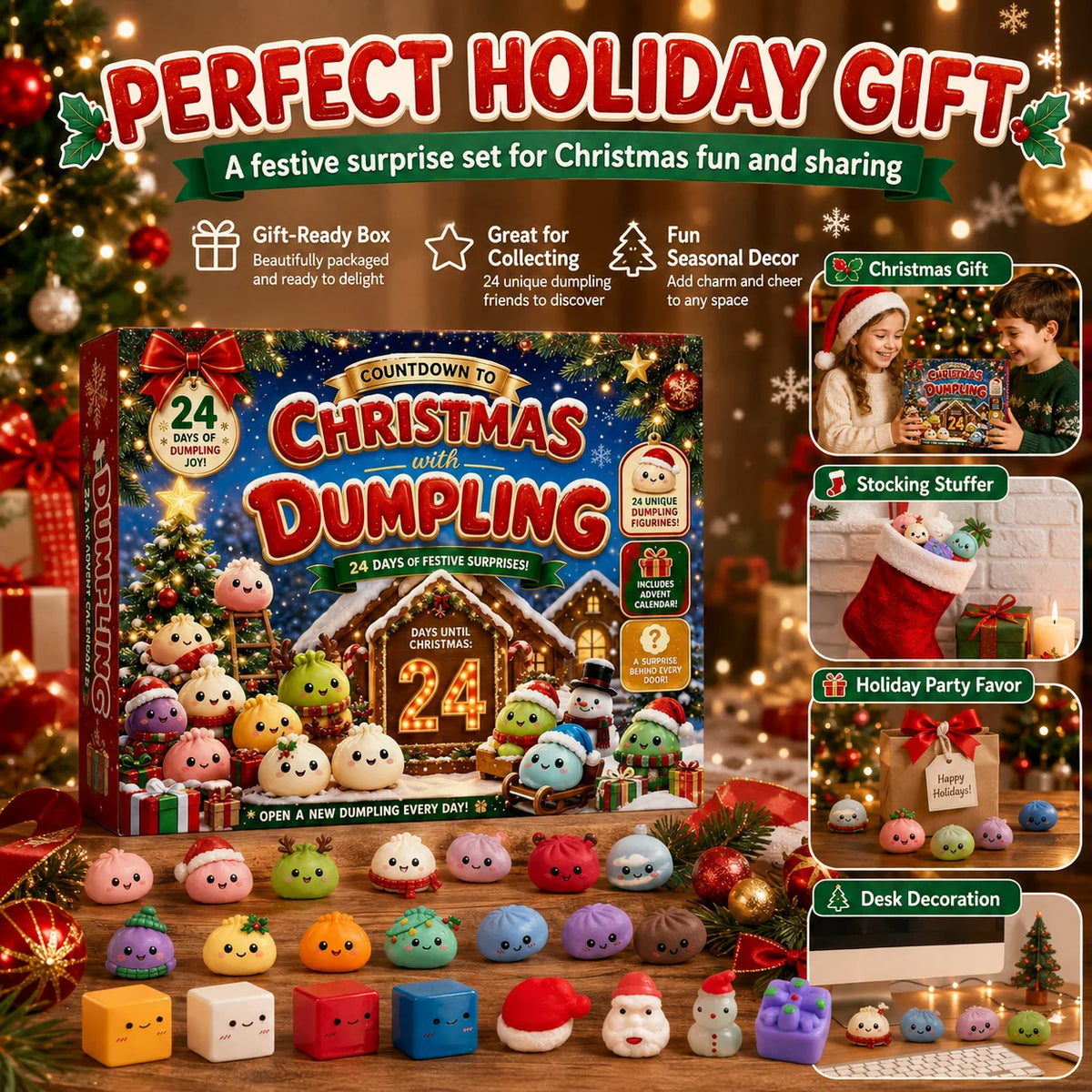 Advent Calendar | 2026 24 Day Dumpling Squishy Blind Box | Slow Rise Squeeze Fidget | Holiday Gift Box