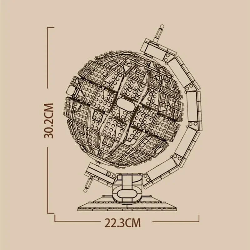 Educational Building Blocks | 1587 Piece Earth Globe | Desk Ornament | Kids