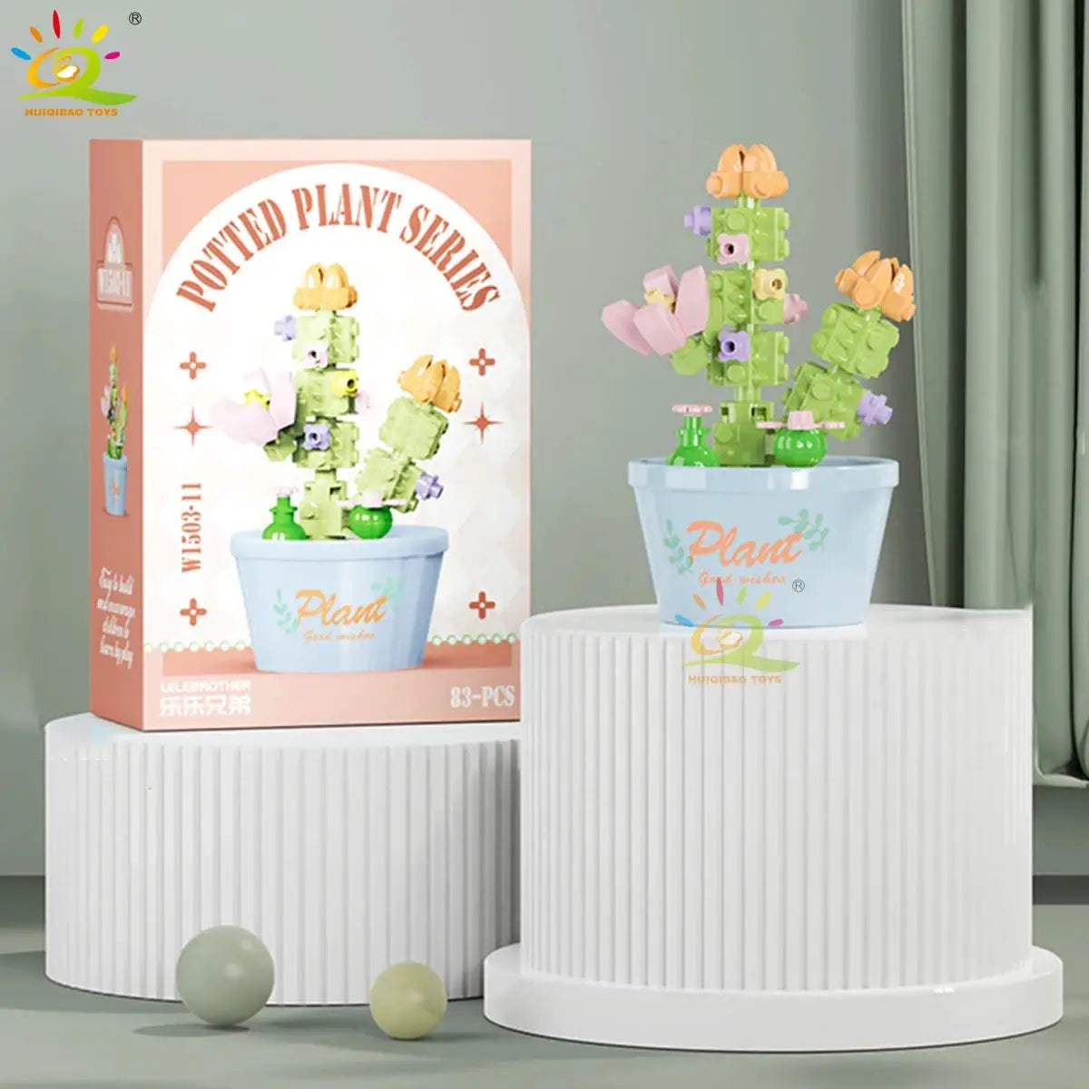 HUIQIBAO MOC Flower Succulent Potted Model Building Block DIY Eternal Bouquet Home Desk Plant Decor Brick Girl Gift Children Toy - ToylandEU