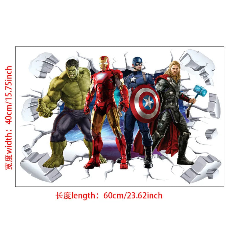 3D Wall Sticker | Avengers Theme | 60x40 cm | Hulk Iron Man Captain America Thor