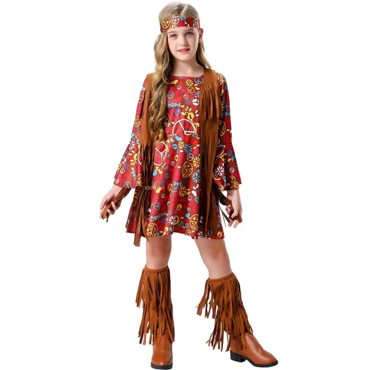 Groovy Kids' Hippie Costume with Fun Tassels for Festivals & Halloween