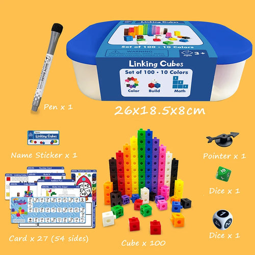 Montessori Rainbow Link Cubes Math Toys Activity Snap Blocks Stacking ToylandEU.com Toyland EU