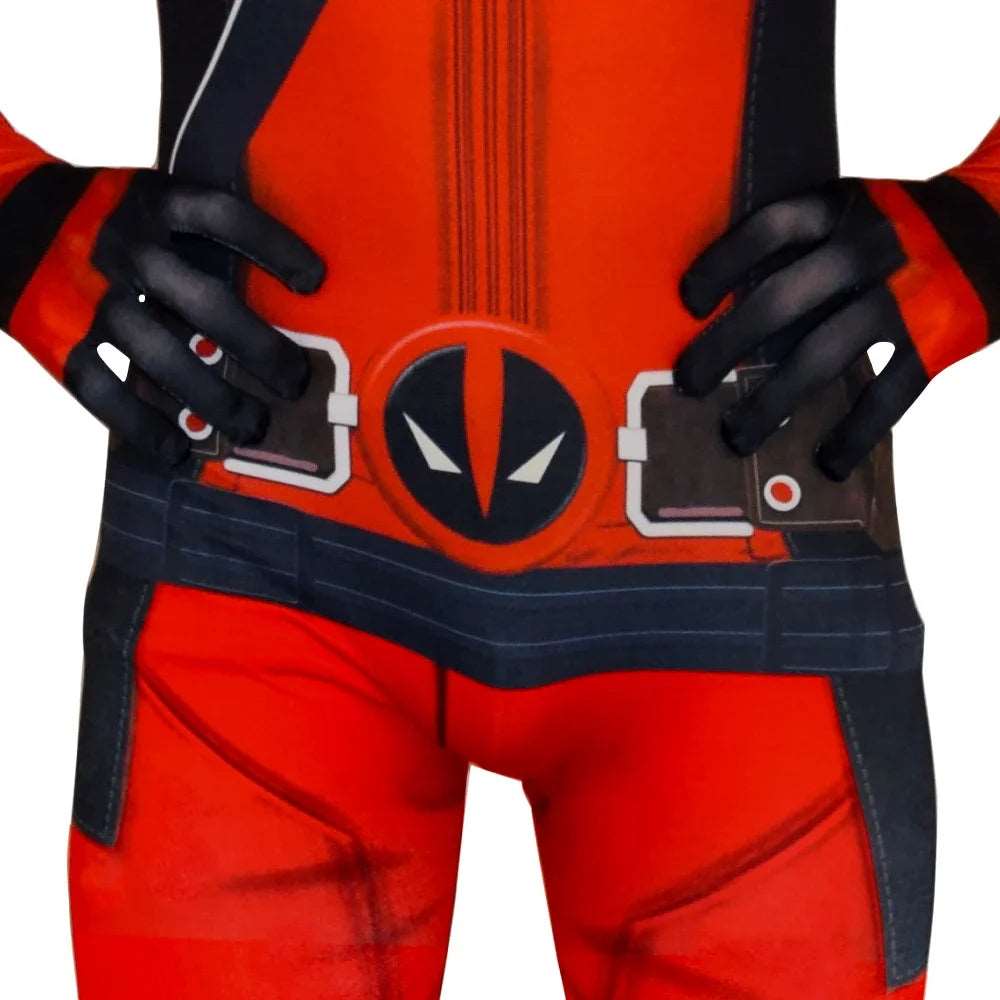 Children's Deadpool Cosplay Costume Set with Face Mask, Cape, and Bodysuit - Halloween Outfit