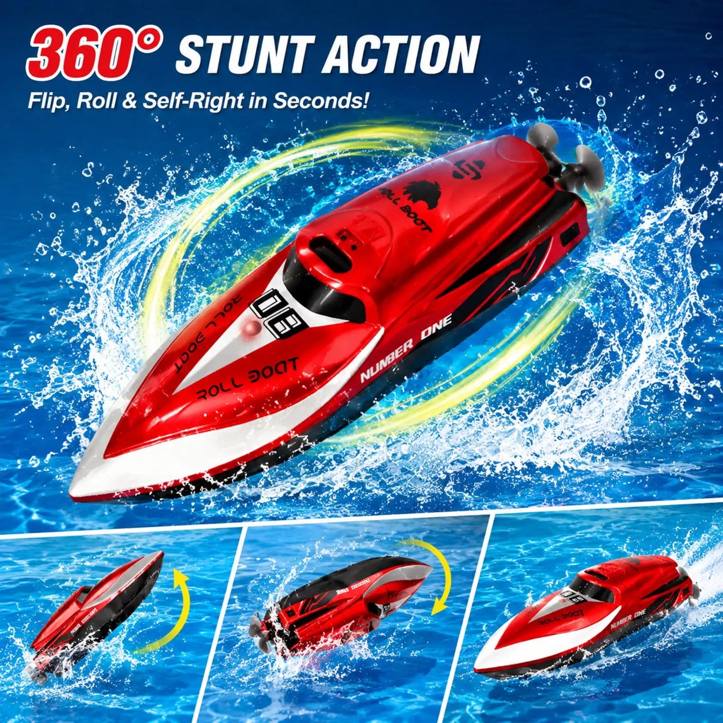 RC Boat | 2.4GHz Remote | Rechargeable Battery | Red