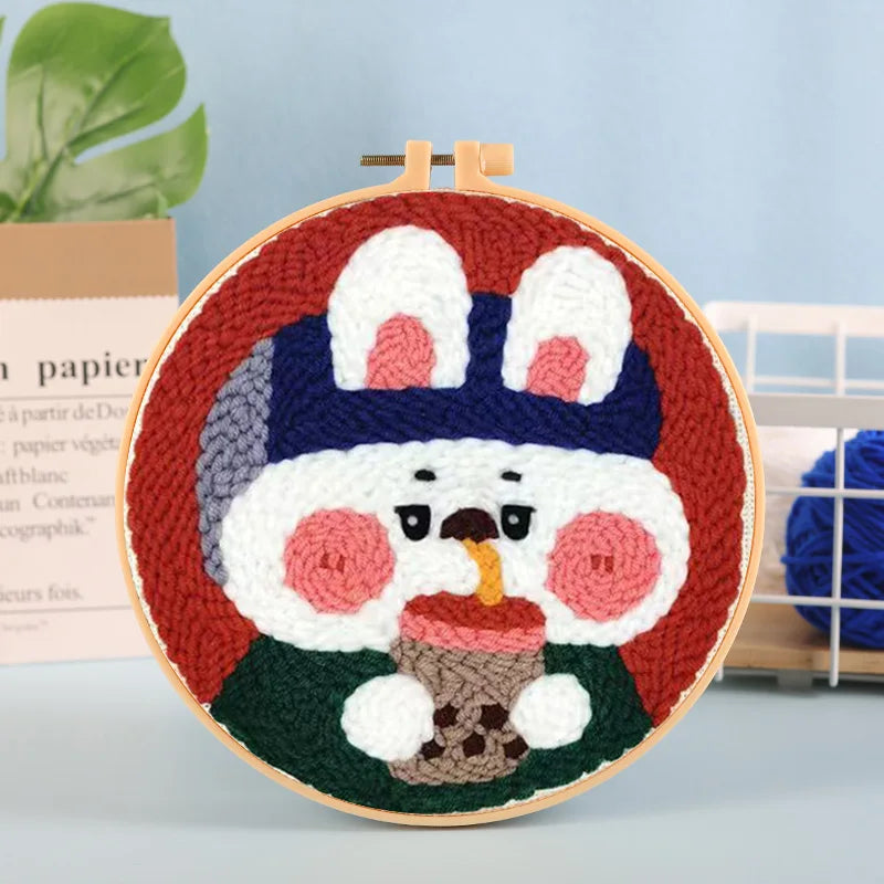 Beginner Cat & Floral Punch Needle Kit - Adjustable Embroidery Pen, Hoop, and Craft Supplies for Kids and Adults