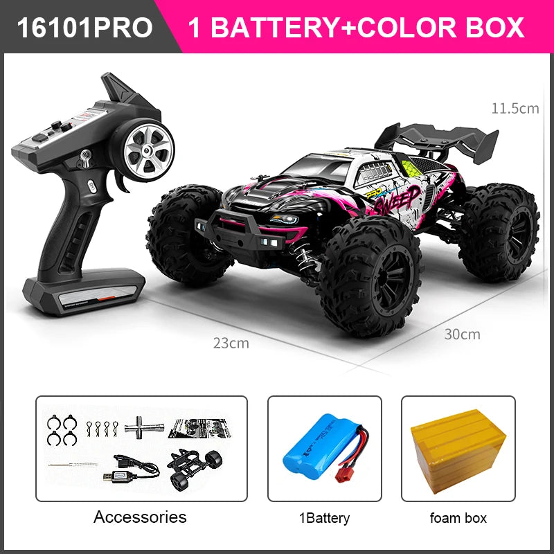 RC High-Speed 1:16 4WD Brushless Remote Control Monster Truck - 75KM/H Off-Road Adventure with LED Lights for Boys