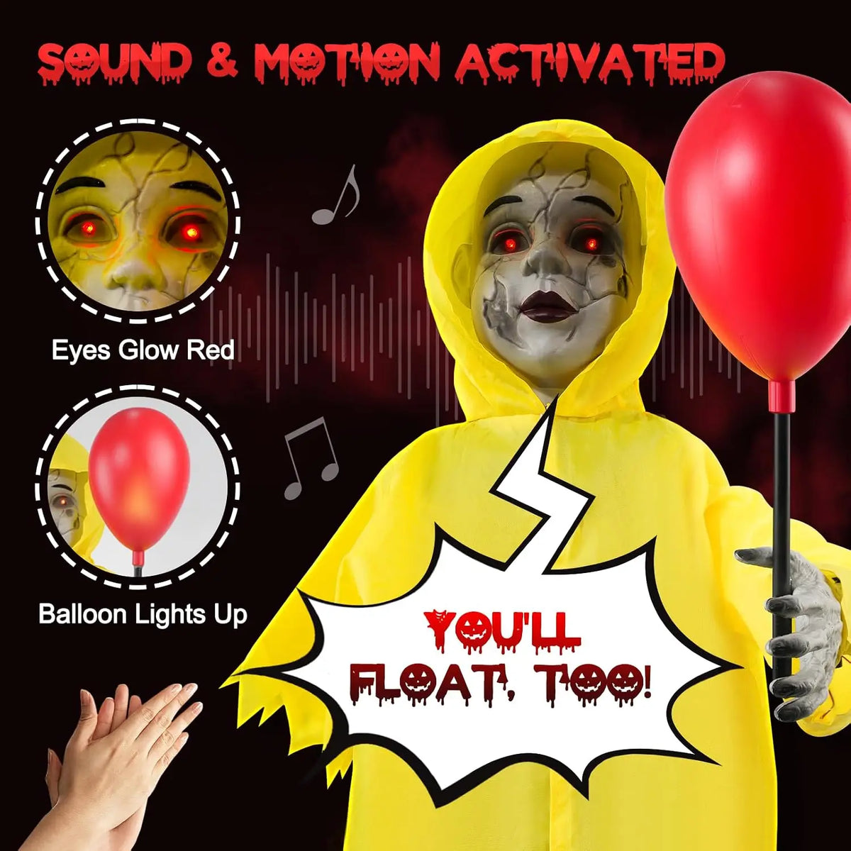 Halloween Animatronic Prop | 4 Ft Touch Activated | Sound Effect