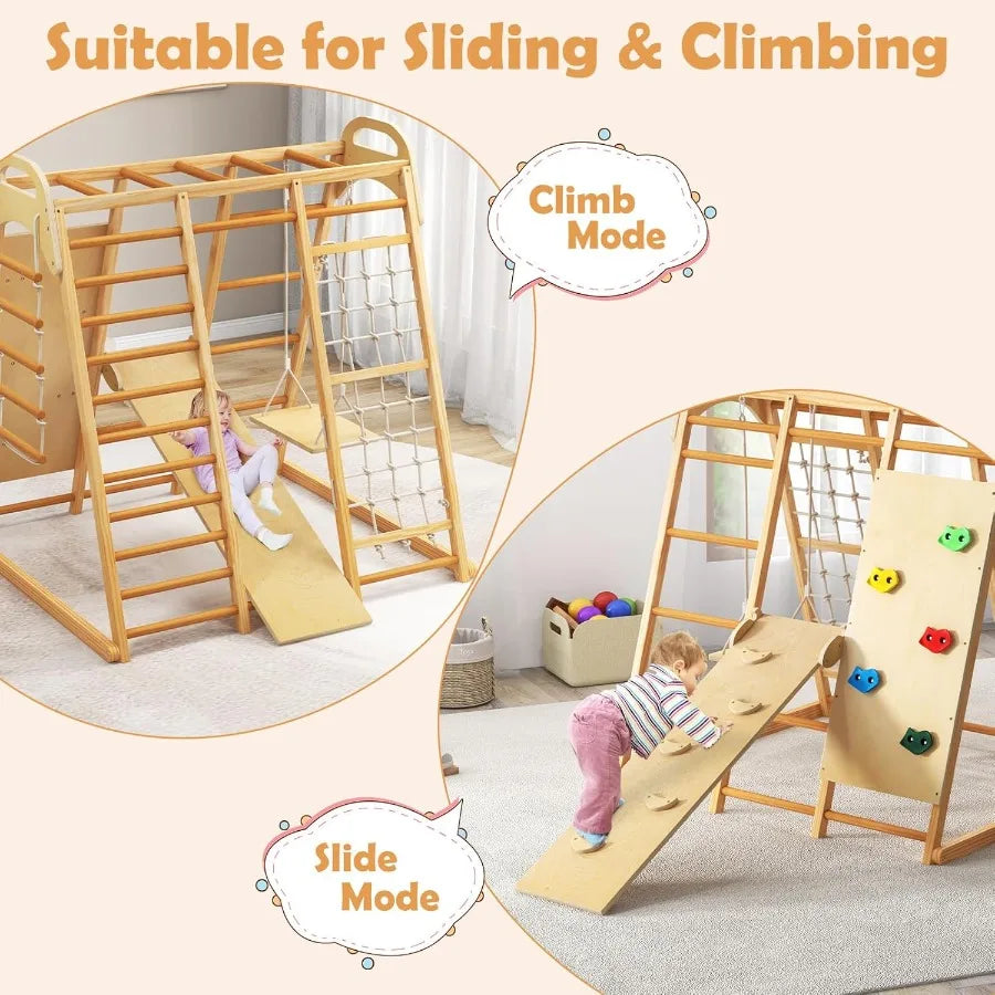 Wooden Montessori Indoor Jungle Gym 8 In 1 Climber