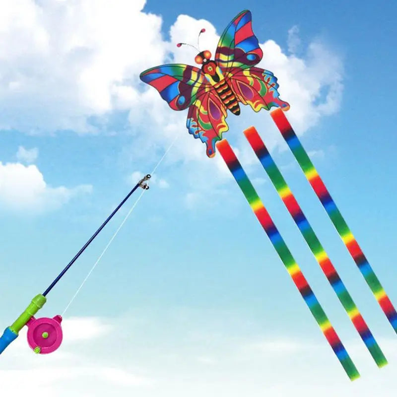 Colorful Butterfly Kite with Retractable Fishing Rod Featuring Easy Flying for Family Fun