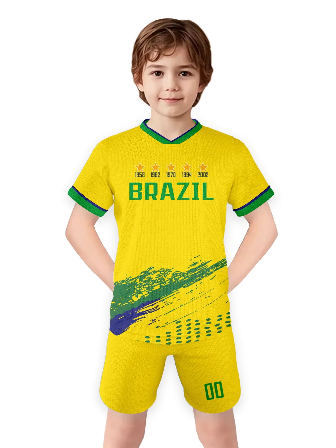 Personalized Brazil Soccer Jersey Set with Custom Name and Number for Kids and Youth Football Teams