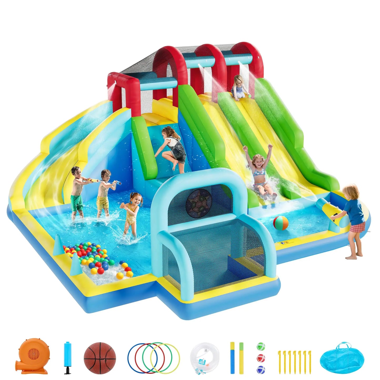 Inflatable Bounce House With Water Slide And Splash Pool