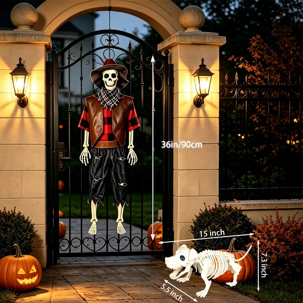 Halloween Skeleton Set | 36 Inch Posable Figure | Cowboy Theme | Yard Decor