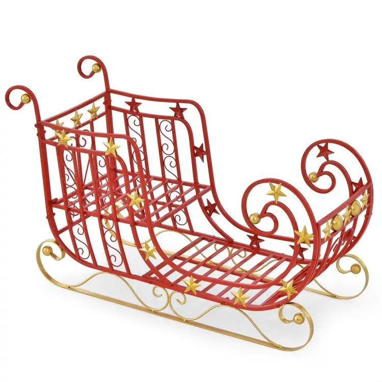 Metal Santa Sleigh | Red Gold Finish | Outdoor Holiday Decor | 39 Inch