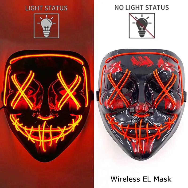Wireless Halloween Neon LED Purge Mask Masque Masquerade Party Masks Light Grow in the Dark Horror Mask Glowing Masker - ToylandEU