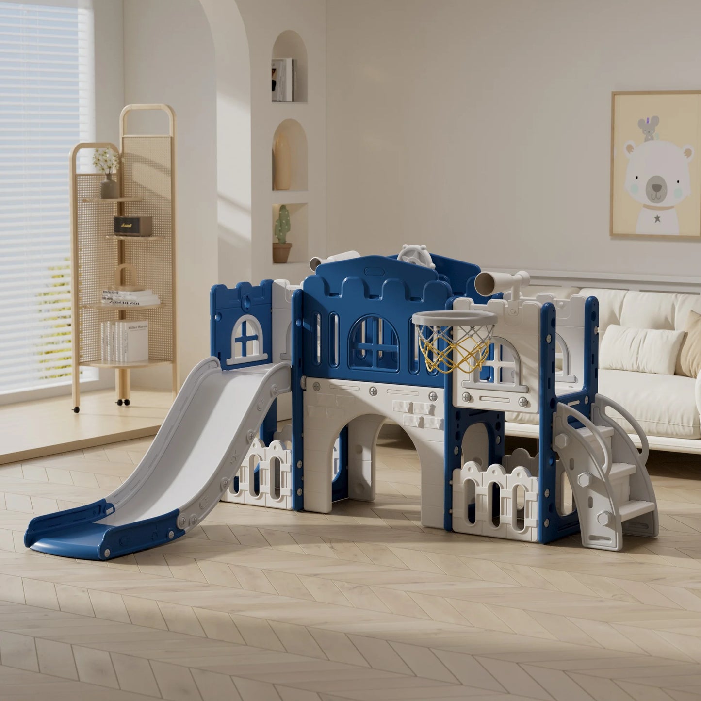 Eight In One Toddler Slide Indoor Playground Basketball Hoop