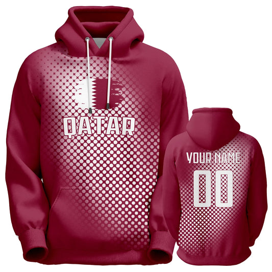 Personalized Qatar Soccer Hoodie Sweatshirt for Men, Women, and Youth - Custom Name & Number Tracksuit