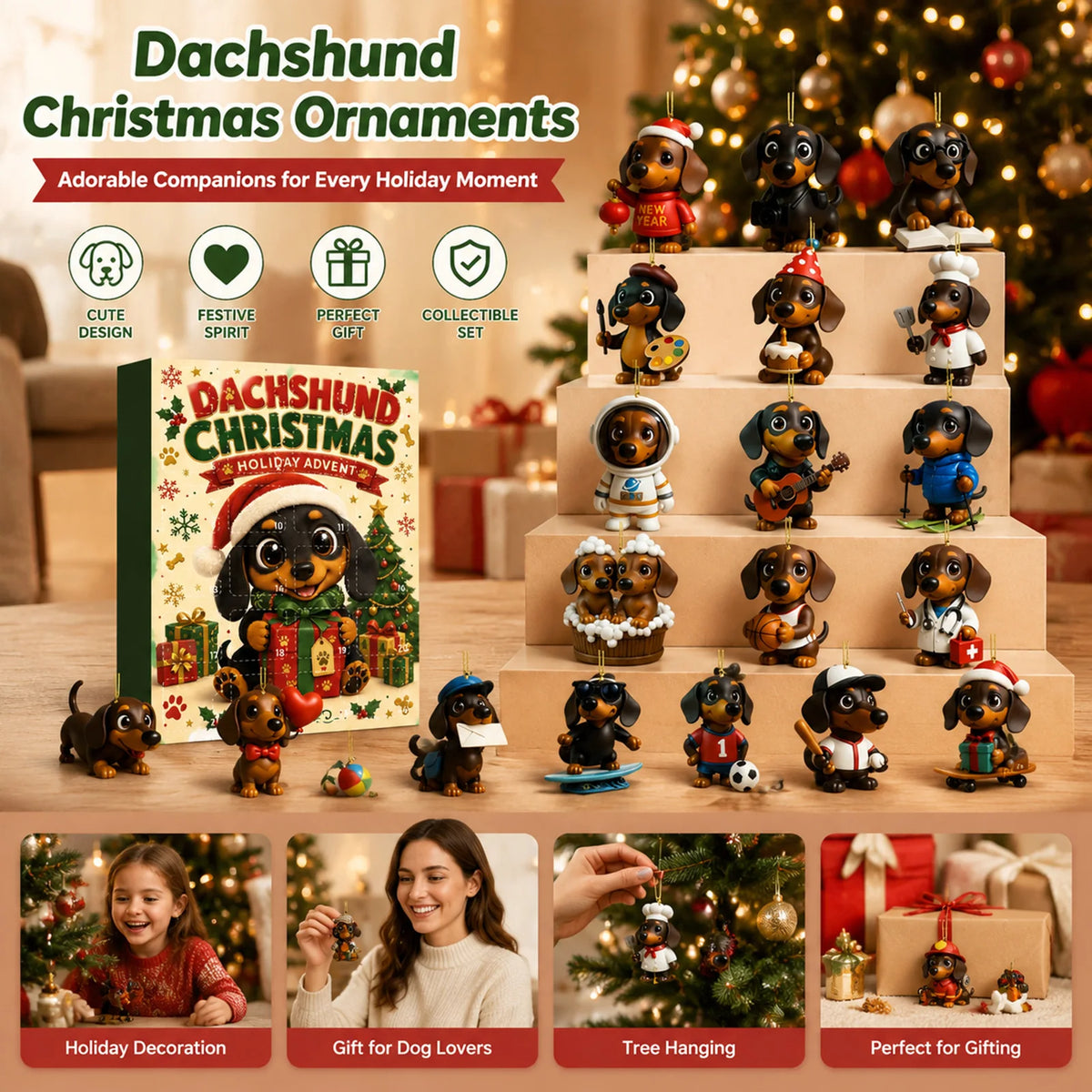 Advent Calendar | Puppy Pattern Pendants | 2D Acrylic Christmas Countdown | Xmas Tree And New Year Decor