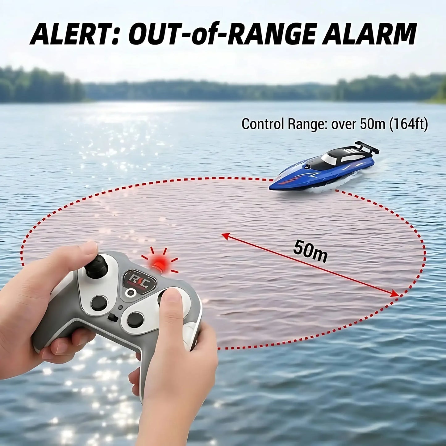 RC Speed Boat Toy | Top Speed 20 KMH | 2.4GHz 4-Channel Remote | Red, Blue