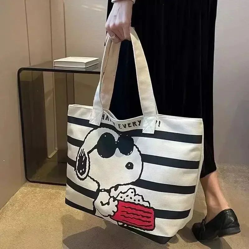 Canvas Tote Bag | Large Capacity Storage | Snoopy Graphic Print | Student Use