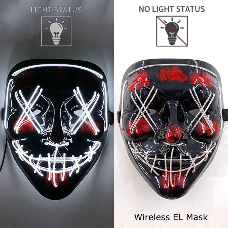 Wireless Halloween Neon LED Purge Mask Masque Masquerade Party Masks Light Grow in the Dark Horror Mask Glowing Masker - ToylandEU