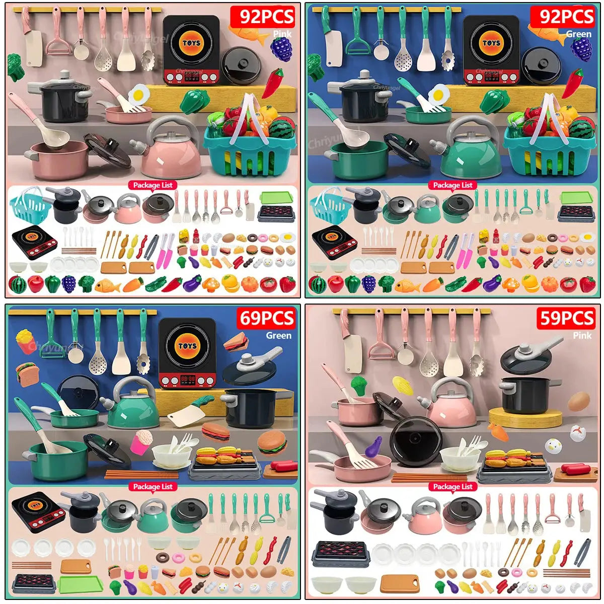 Kids Kitchen Toys Set 92/69/59 PCS Play Food with Pots Pans & Utensils Small Pretend Cooking Toys for Toddlers Girls Boys Gift - ToylandEU