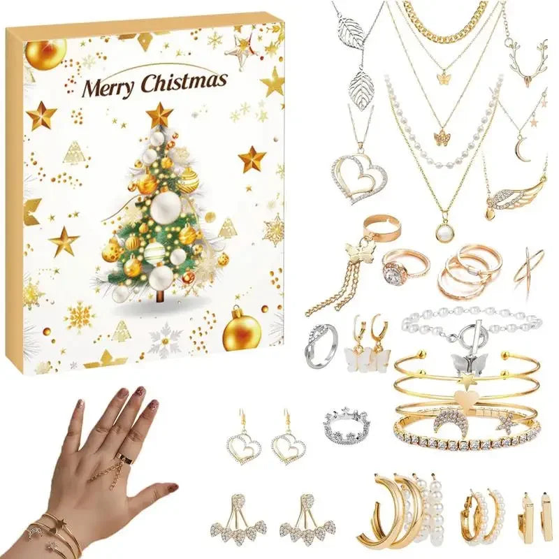 Advent Calendar | 24 Day Jewelry Countdown | Electroplated Alloy Pieces | Gift For Women And Teen Girls