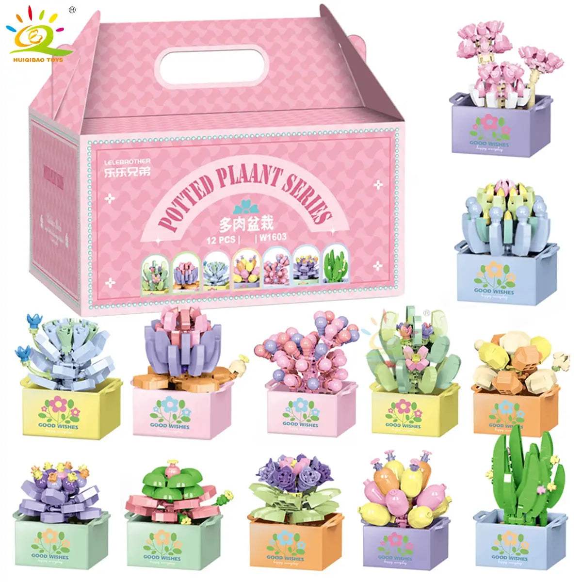 HUIQIBAO MOC Flower Succulent Potted Model Building Block DIY Eternal Bouquet Home Desk Plant Decor Brick Girl Gift Children Toy - ToylandEU