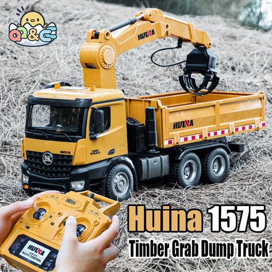 RC Huina 1/14 Scale Remote Control Alloy Timber Grapple Dump Truck - 26 Channel Electric Engineering Vehicle Toy for Boys