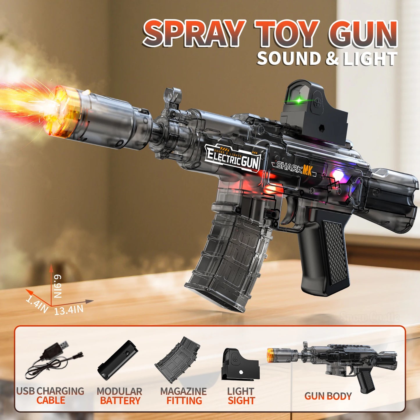 Water Gun | Electric Spray Gun With Sound Light | Lithium Battery | Ages 3 To 14
