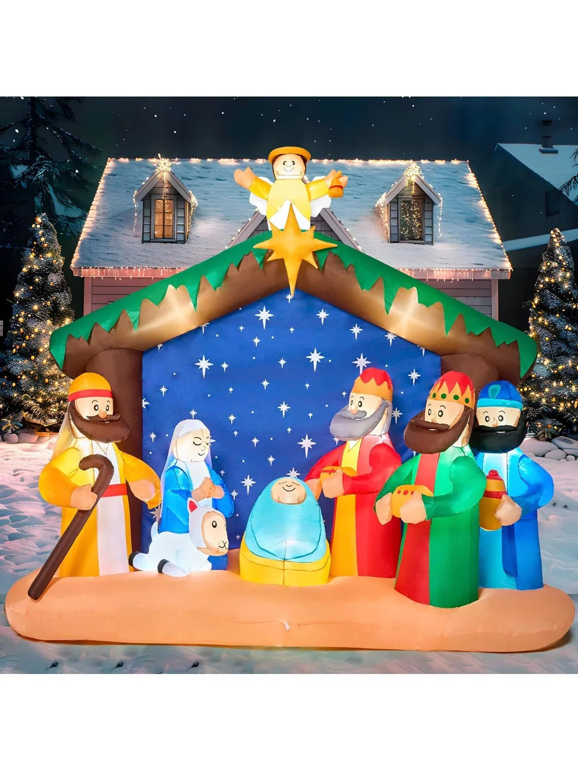 Christmas Nativity Inflatable | 8 Ft Length | Built In Led Lights | Yard Decor