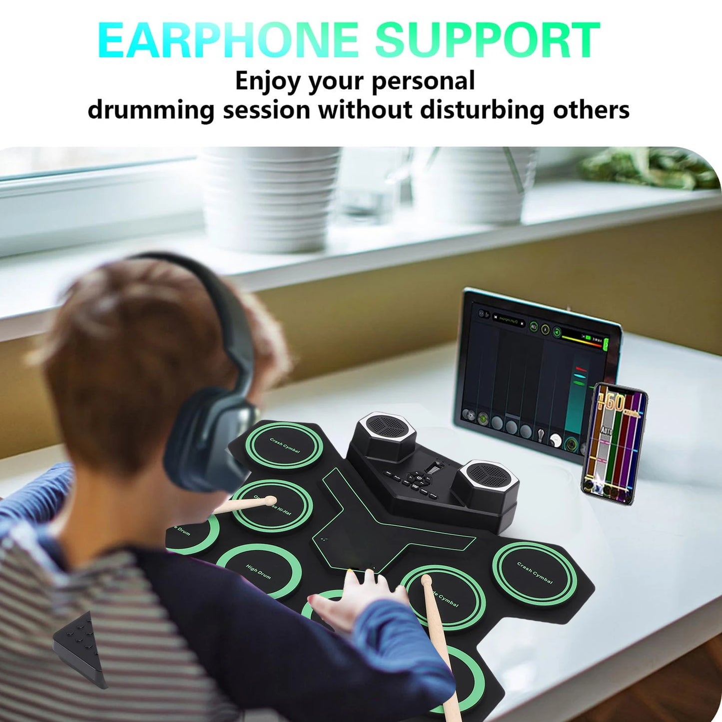 Roll Up Bluetooth Portable Electronic Drum Set With Led Lights