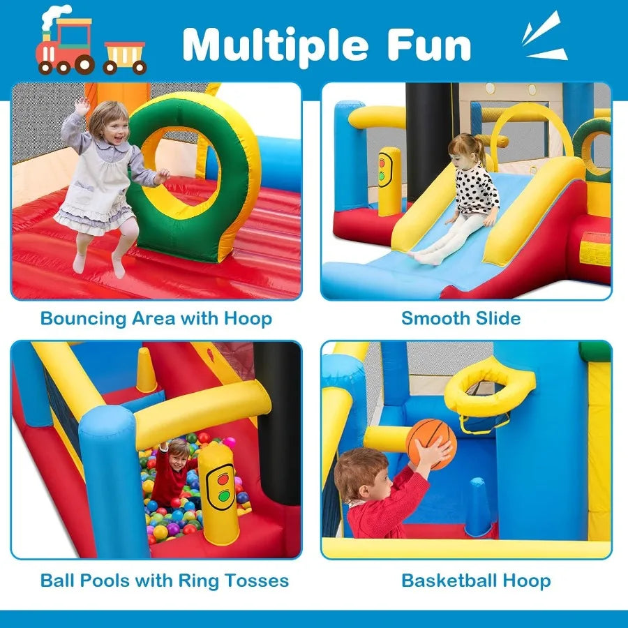 Train Theme Inflatable Bounce House With Slide And Ball Pit