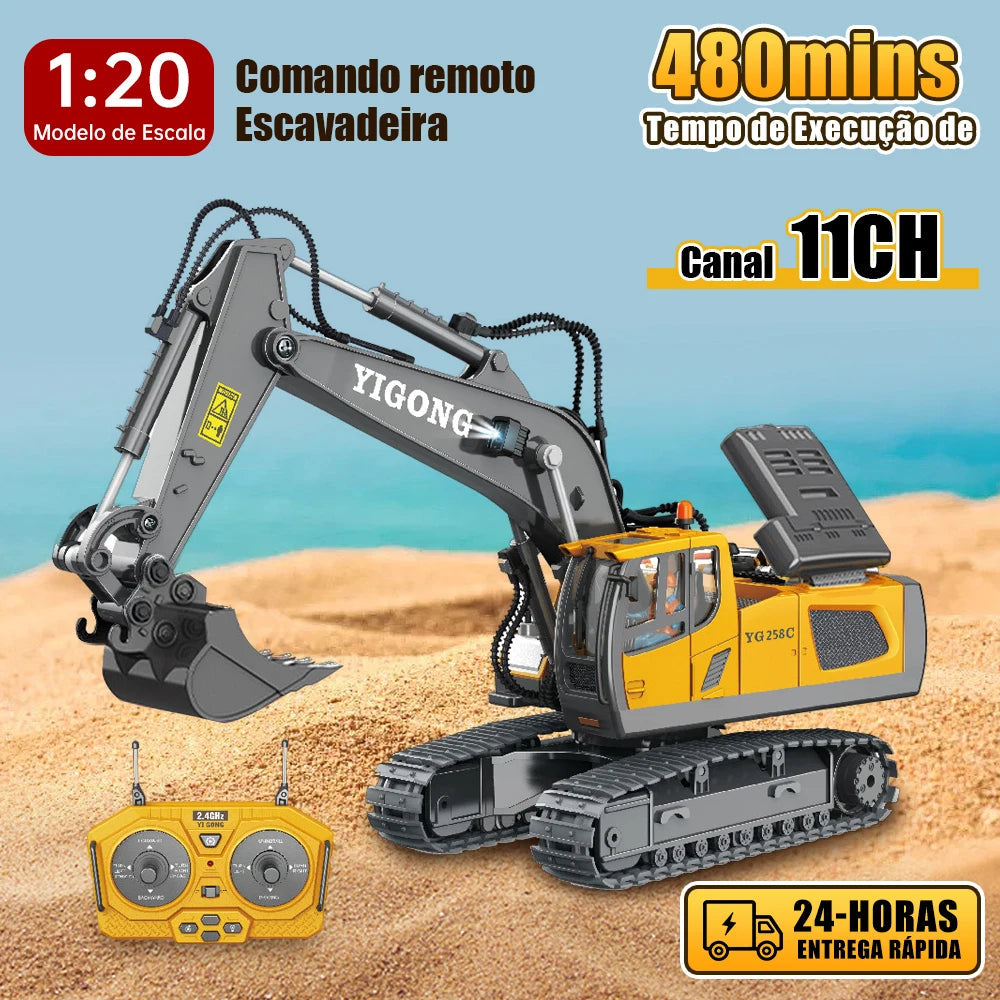 RC Excavator/Bulldozer 1/20 2.4GHz 11CH RC Construction Truck with Lights and Sounds - ToylandEU