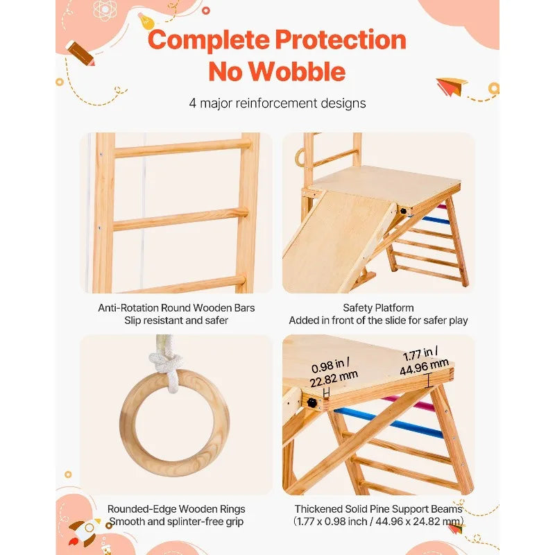 Wooden Indoor Playground Jungle Gym 8 In 1 Playset