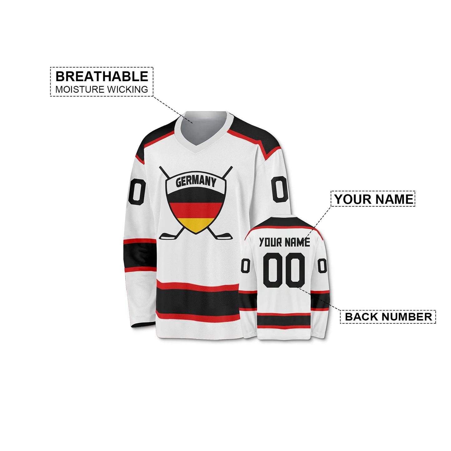 Personalized Germany Hockey Jersey for Men, Women, Youth & Kids - Custom Name & Number V-Neck Sports Uniform Gift for Fans