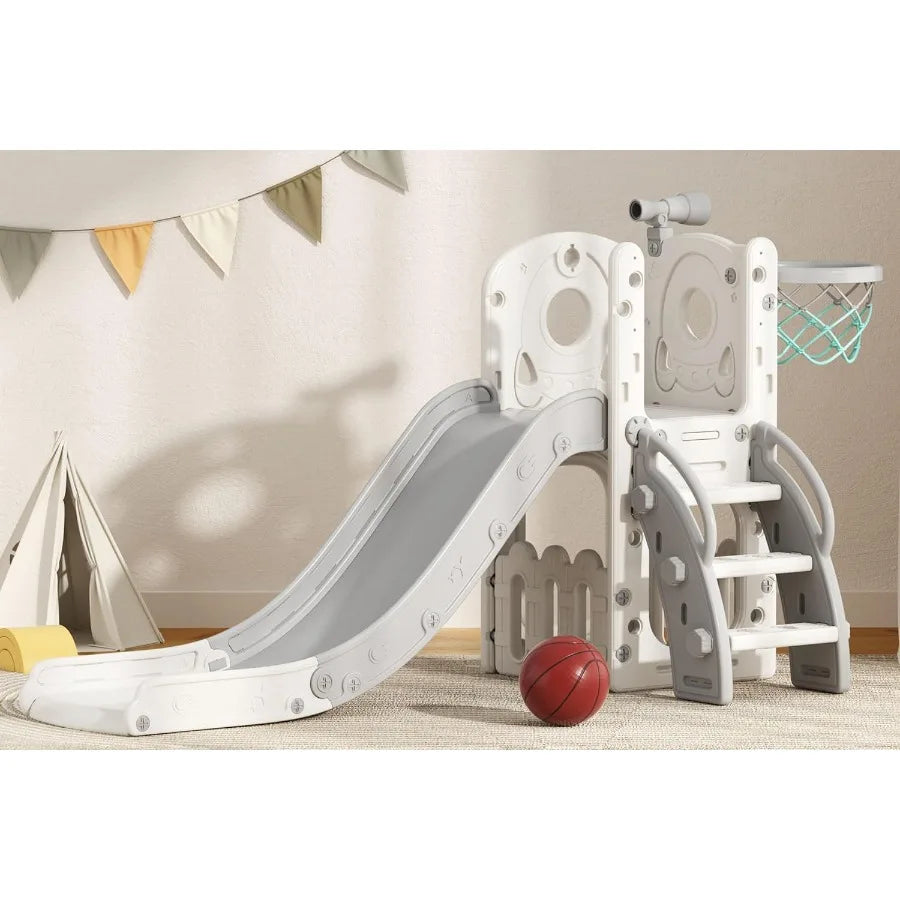 Toddler Slide 6 in 1 Outdoor Playset with Basketball Hoop