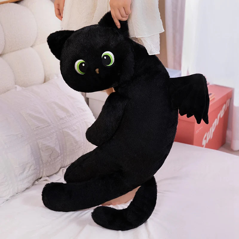 Black Cat Pillow | Winged Design | Toylandeu™
