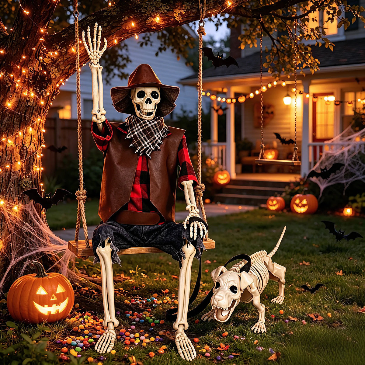 Halloween Skeleton Set | 36 Inch Posable Figure | Cowboy Theme | Yard Decor