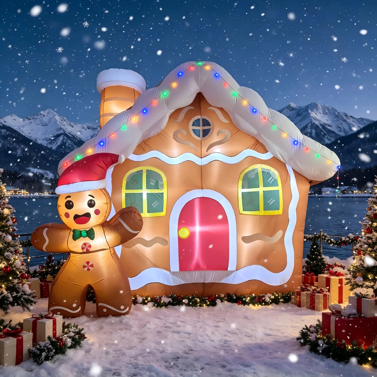 Gingerbread House Inflatable | 11.2 Ft | Led Lights | Outdoor Yard Decor