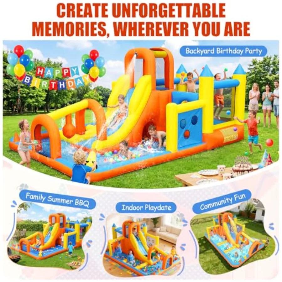 15ft Backyard Inflatable Water Slide Park Ages 6-12 Splash Pool