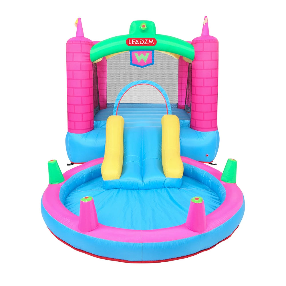 Inflatable Bounce House With Water Park Slide And Climbing Wall