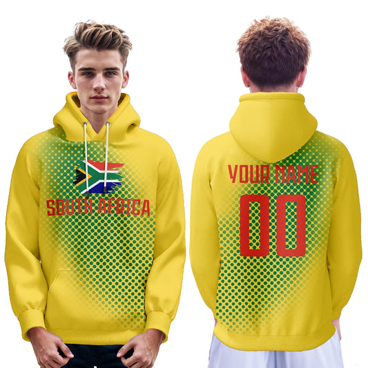 Personalized South Africa Soccer Hoodie Pullover - Custom Name & Number 3D Print Unisex Sweatshirt Gift for Sports Fans